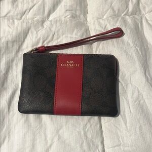 Coach Brown and Red Wristlet